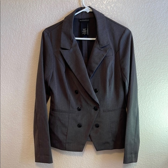 Metaphor Gray Double-Breasted Blazer Tailored Suit Jacket - Picture 1 of 5